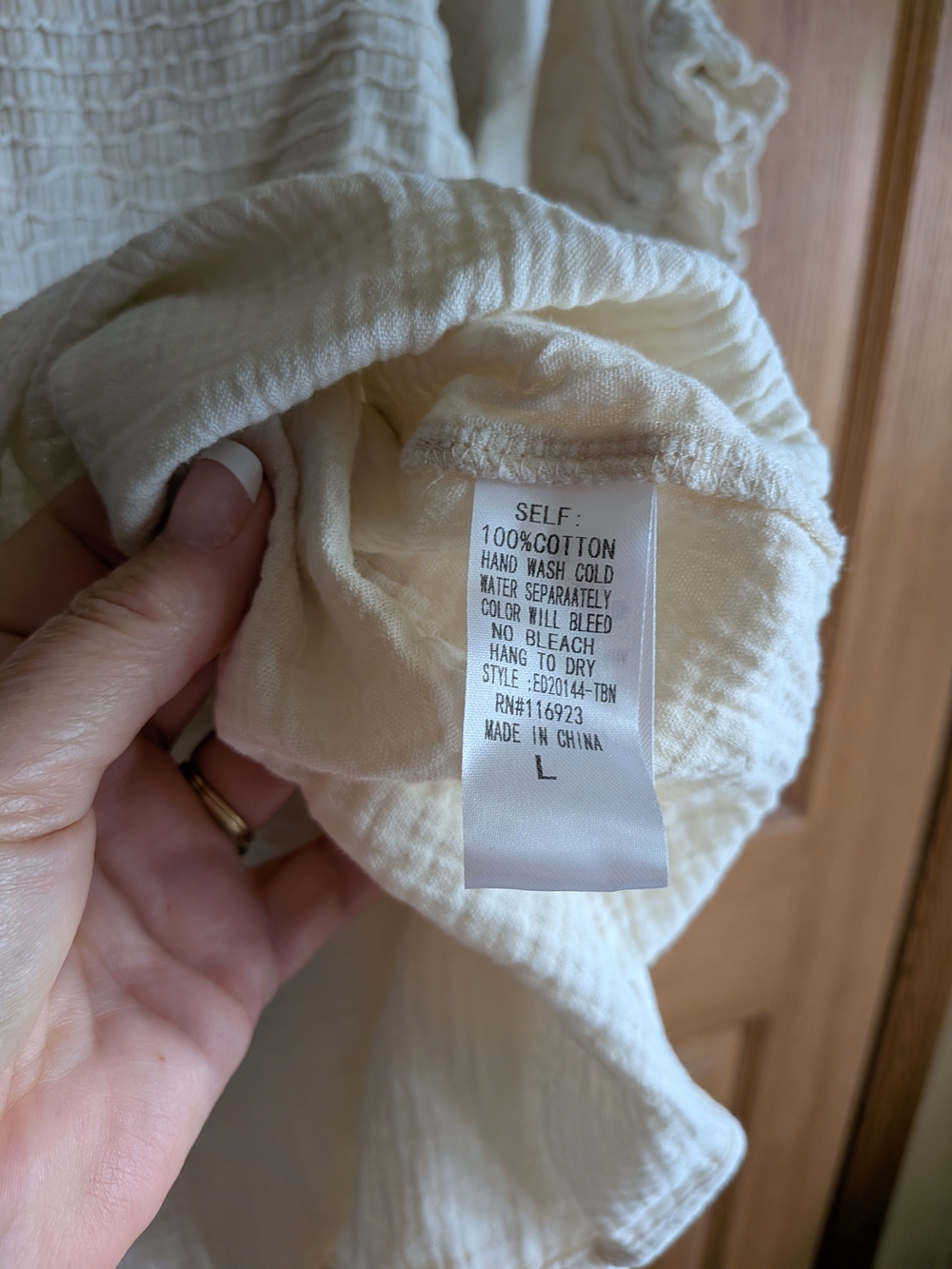 Three Bird Nest Cream Smocked Texture Dress - Picture 4 of 4